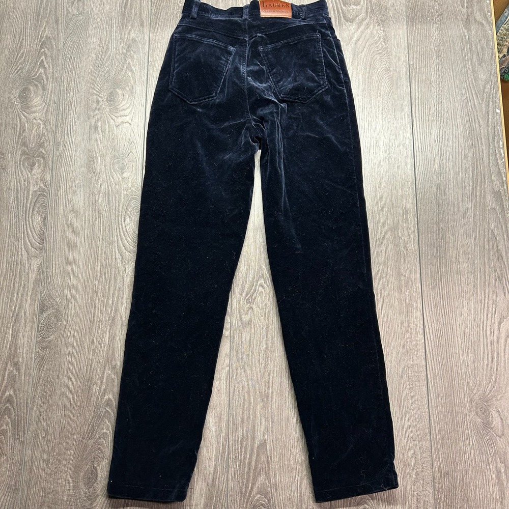 Vintage Lauren Ralph Lauren Navy Blue Velvet High Rise Straight Leg Pants 4 USA